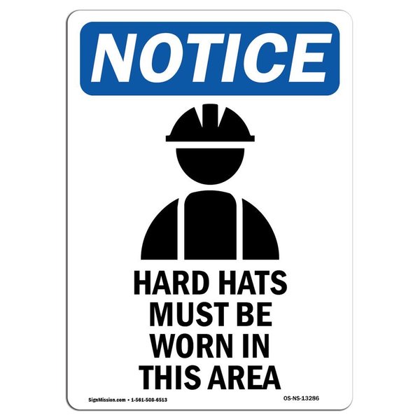 Signmission OSHA Notice Sign, Hard Hats Must Be With Symbol, 10in X 7in Aluminum, 7" W, 10" H, Portrait OS-NS-A-710-V-13286